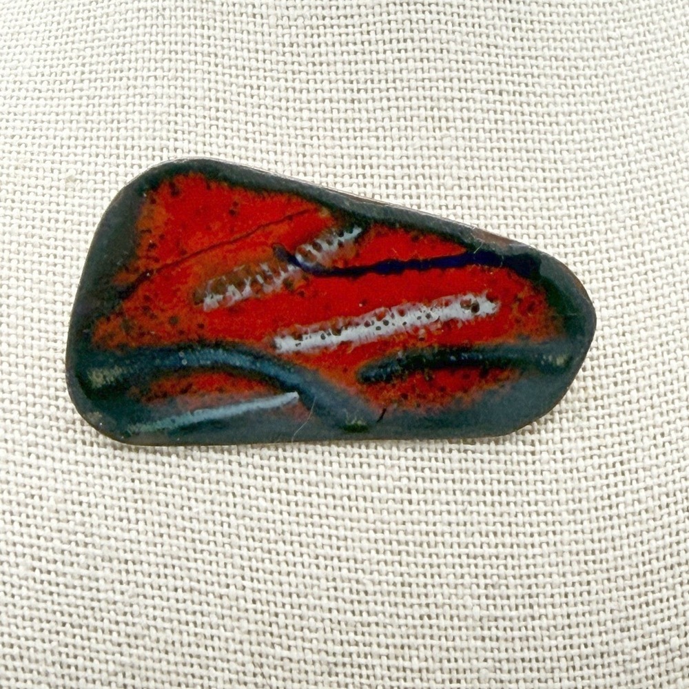 Abstract Red Black Blue Enamel Style Metal Brooch Modernist Artisan Pin